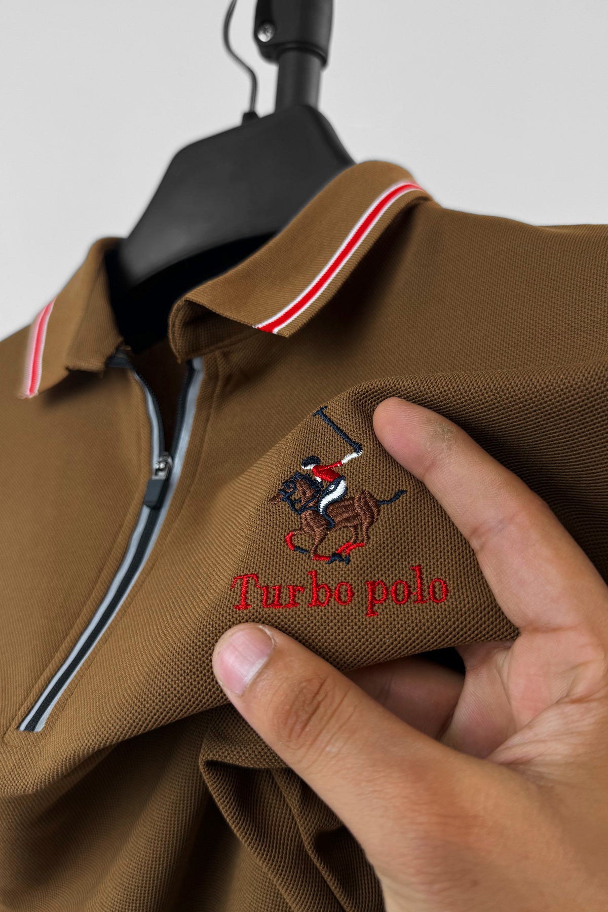 Turbo Polo x R/L Zip Collaered Men's Polo Shirt In Brown