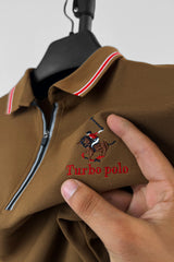 Turbo Polo x R/L Zip Collaered Men's Polo Shirt In Brown