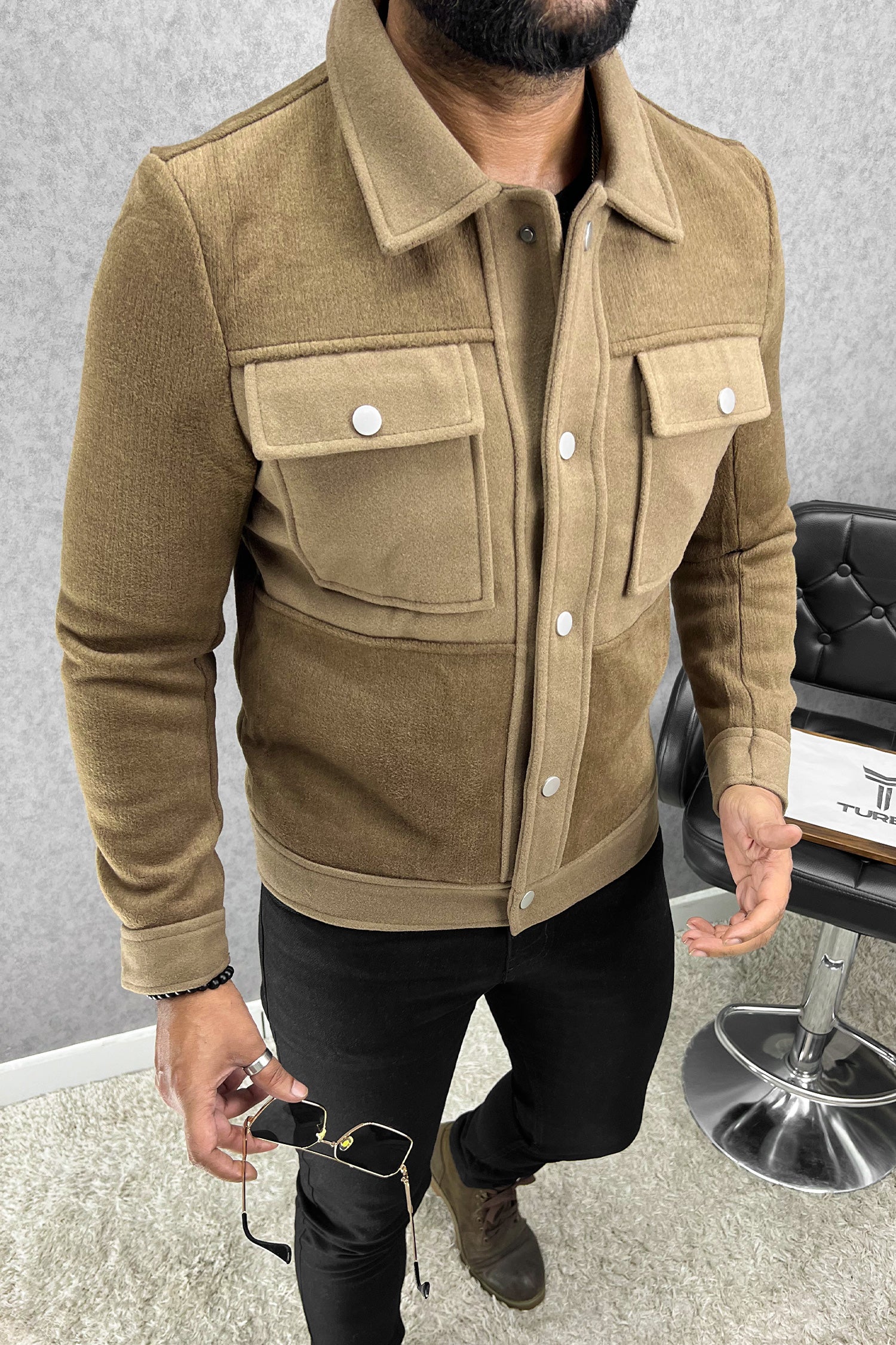 Contrast Tone Pockets Imported Men's Woolen Jacket