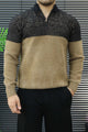 Organic Color-Block Quarter-Zip Imported Rabbit Wool Men's Sweater