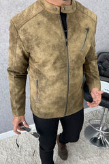 Trendy Self Shaded Men's Imported Suede Leather Jacket