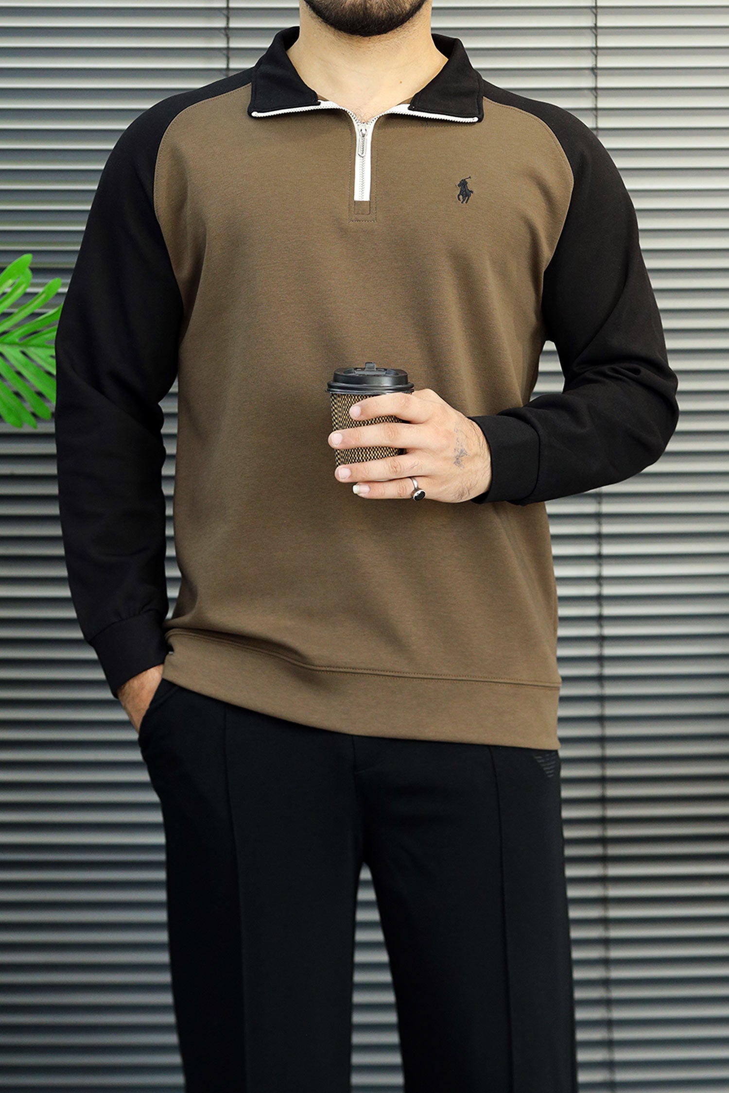 Polo Color-Block Quarter Zip Imported Mock Neck Men's Sweatshirt