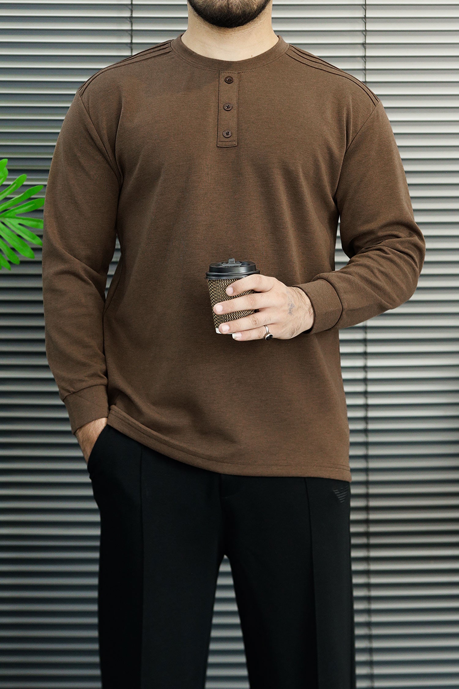 Turbo Basic Henley Imported Round Neck Men's Sweatshirt