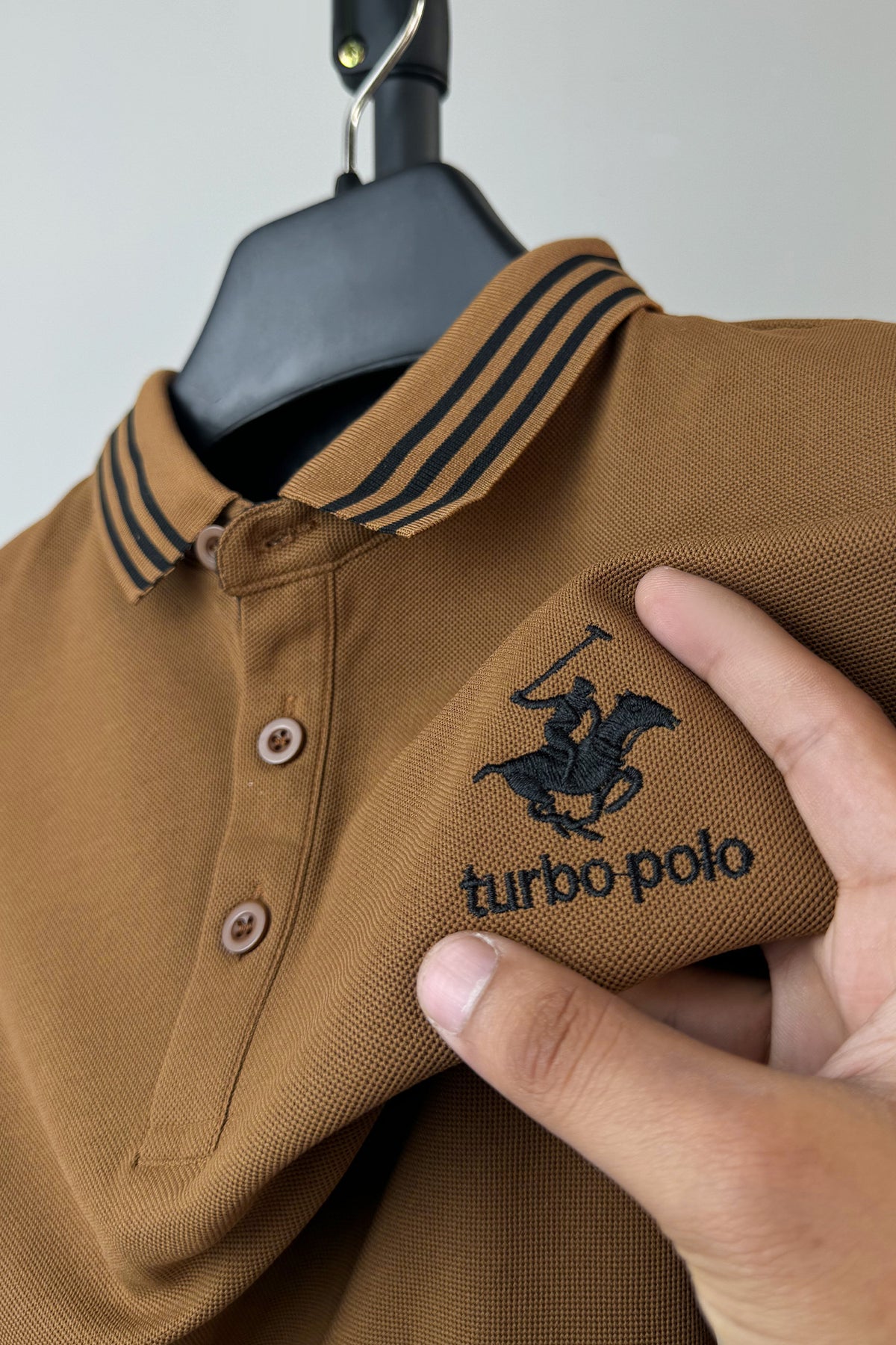 Turbo Polo Spring Lapel Horse Men's Polo Shirt In Brown