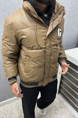 G Letter Logo Dual Zip Hooded Imported Puffer Jacket