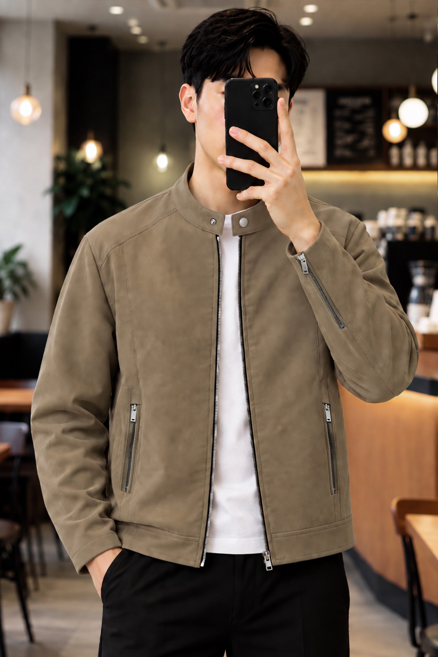 Turbo Casual Outerwear Imported Suede Leather Jacket In Brown