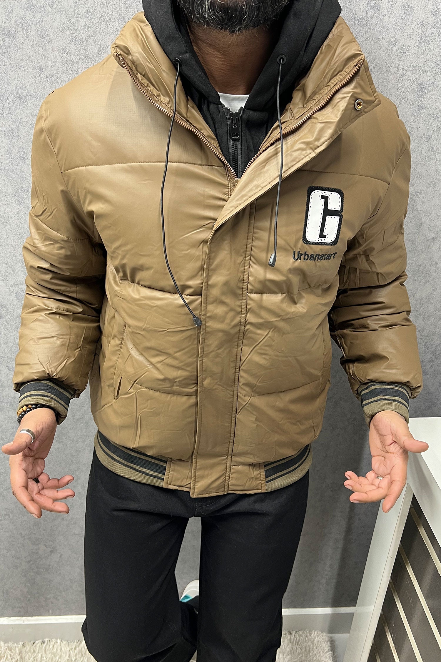 G Letter Logo Dual Zip Hooded Imported Puffer Jacket