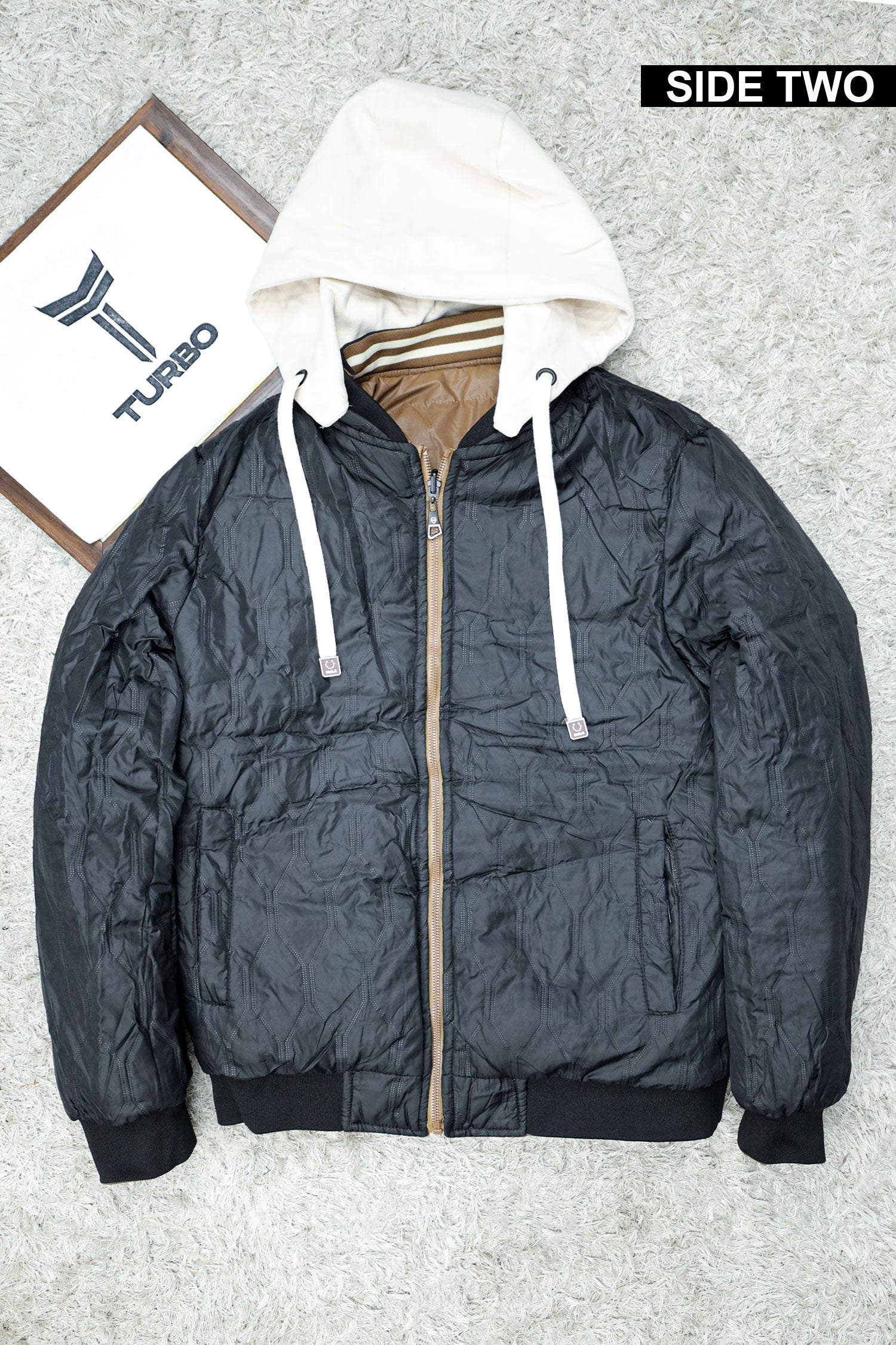 Rib Collar Hooded Padded Imported Puffer Jacket