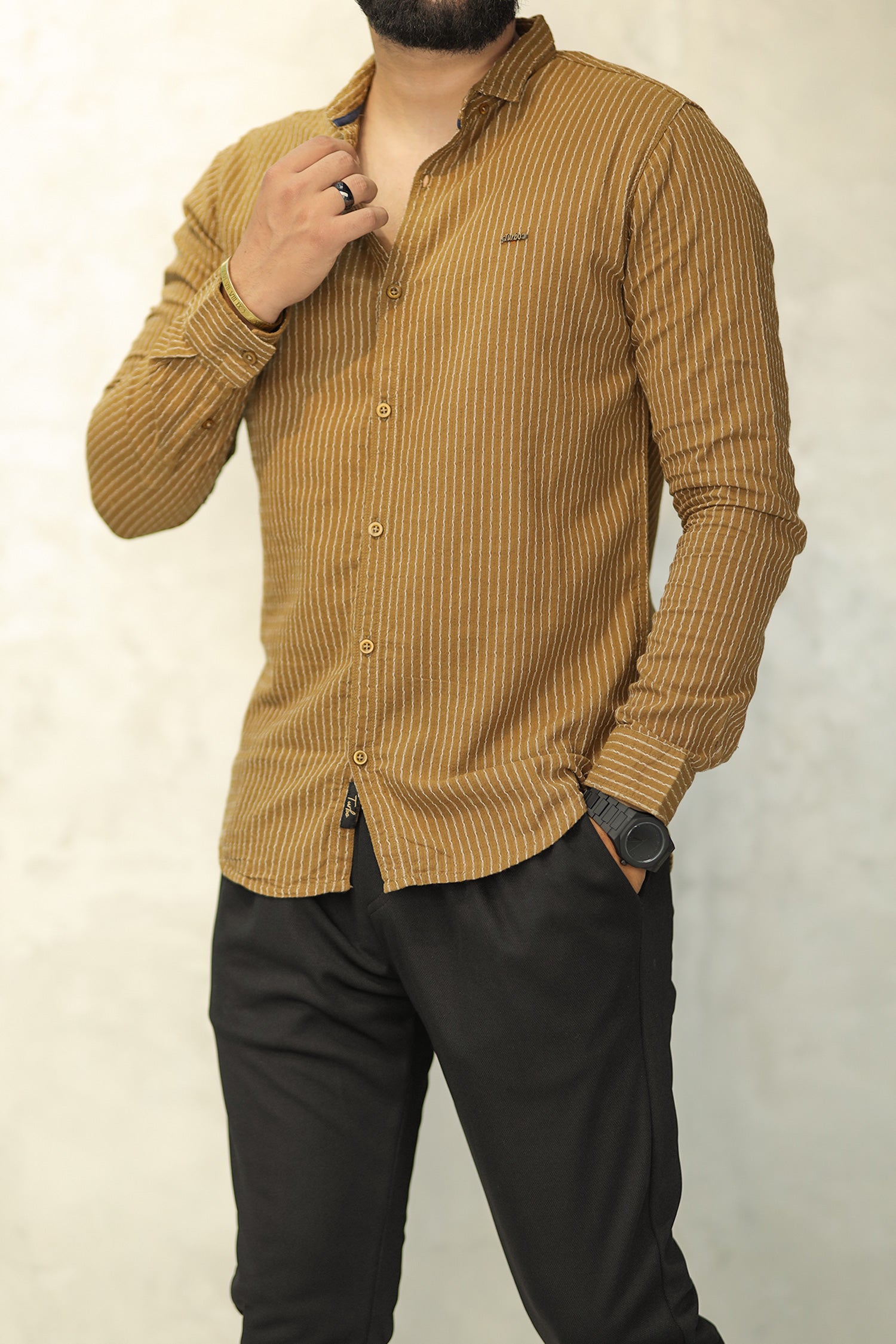 Turbo Lining Check Creation Long Sleeve Cotton Casual Shirt