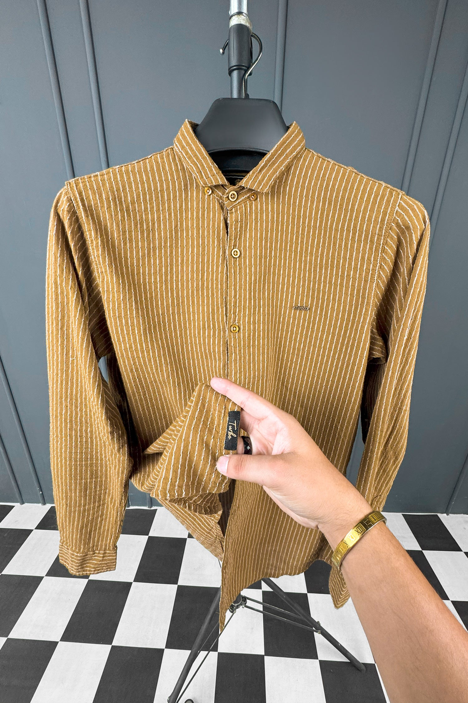 Turbo Lining Check Creation Long Sleeve Cotton Casual Shirt