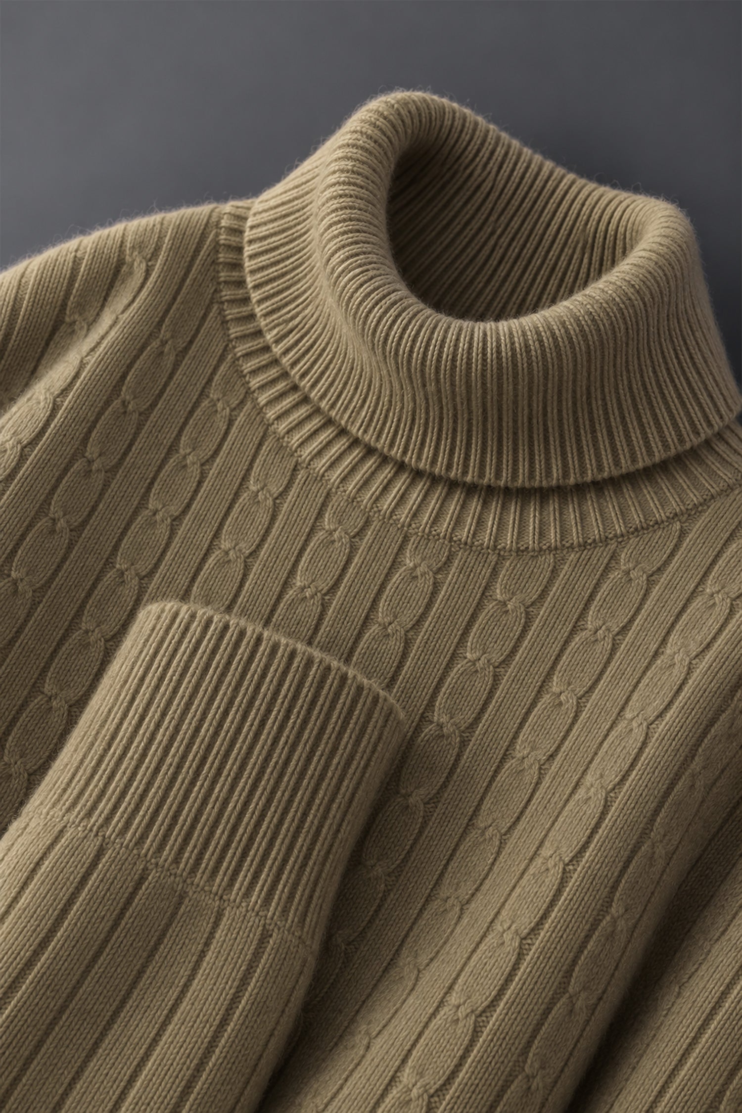 Turbo Cable-Knit Texture Turtleneck Pullover Imported High Neck In Brown