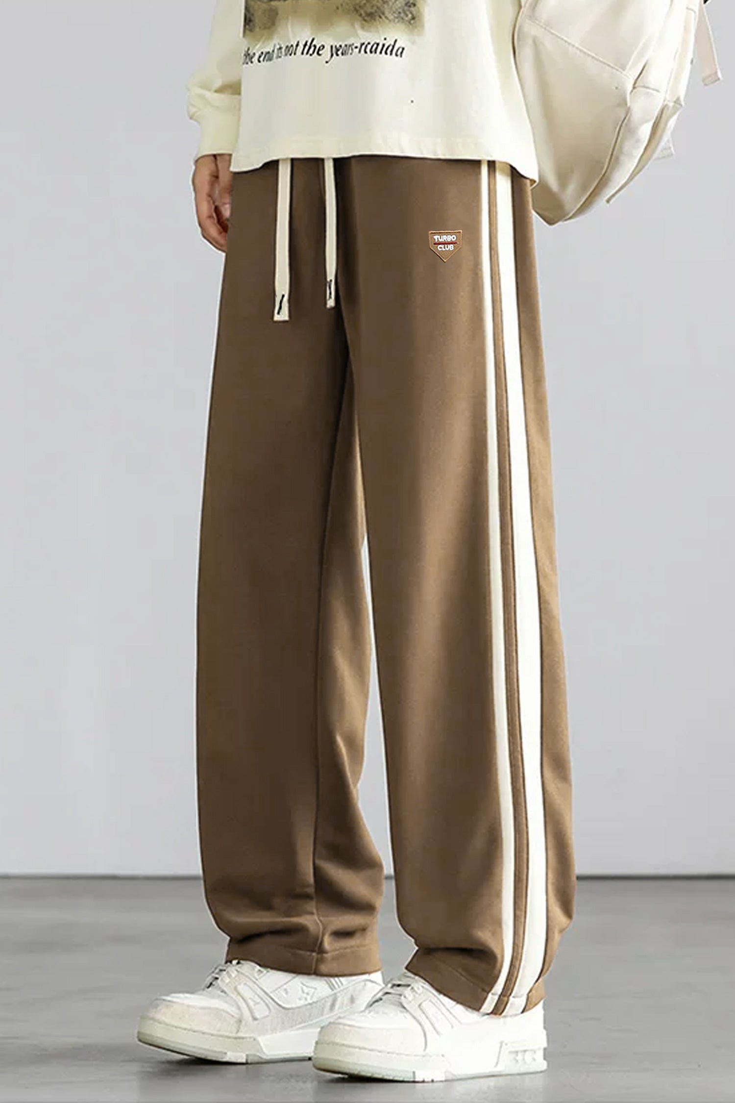 Turbo Club Striped Wide-Leg Loose Bottom Trouser In Brown