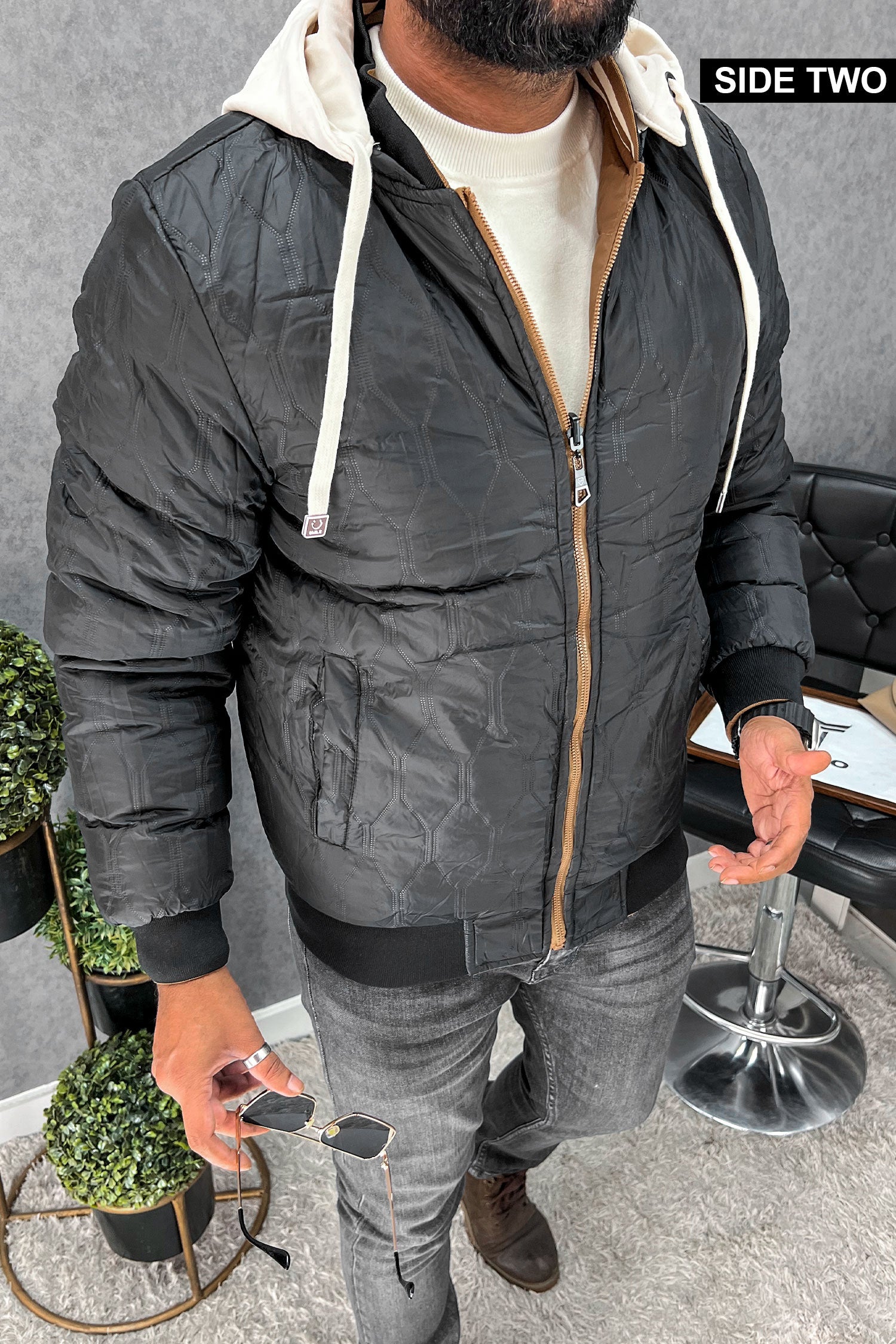 Rib Collar Hooded Padded Imported Puffer Jacket