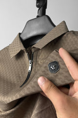 Turbo Tri-Angle Pattern Zip-Collar Men's Polo Shirt