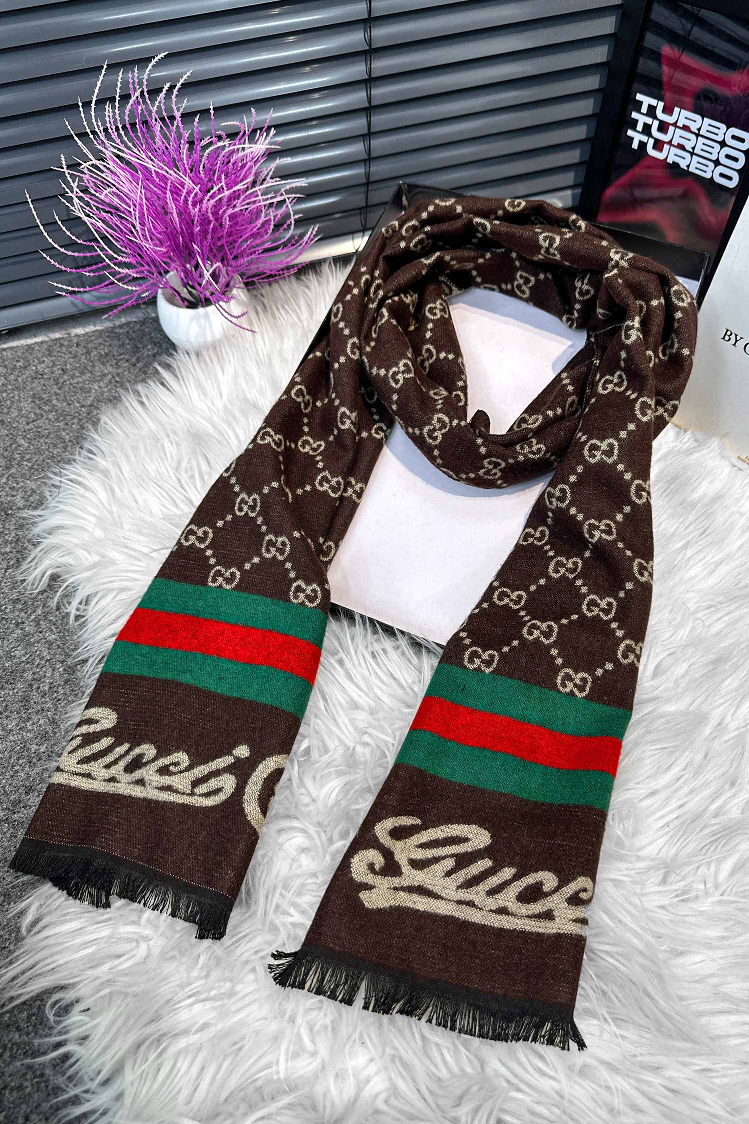 Gci Monogram Pattern Imported Men's Wool Muffler