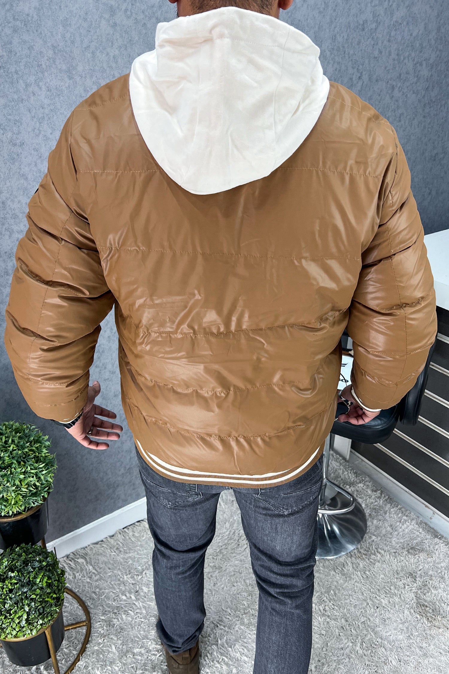 Rib Collar Hooded Padded Imported Puffer Jacket