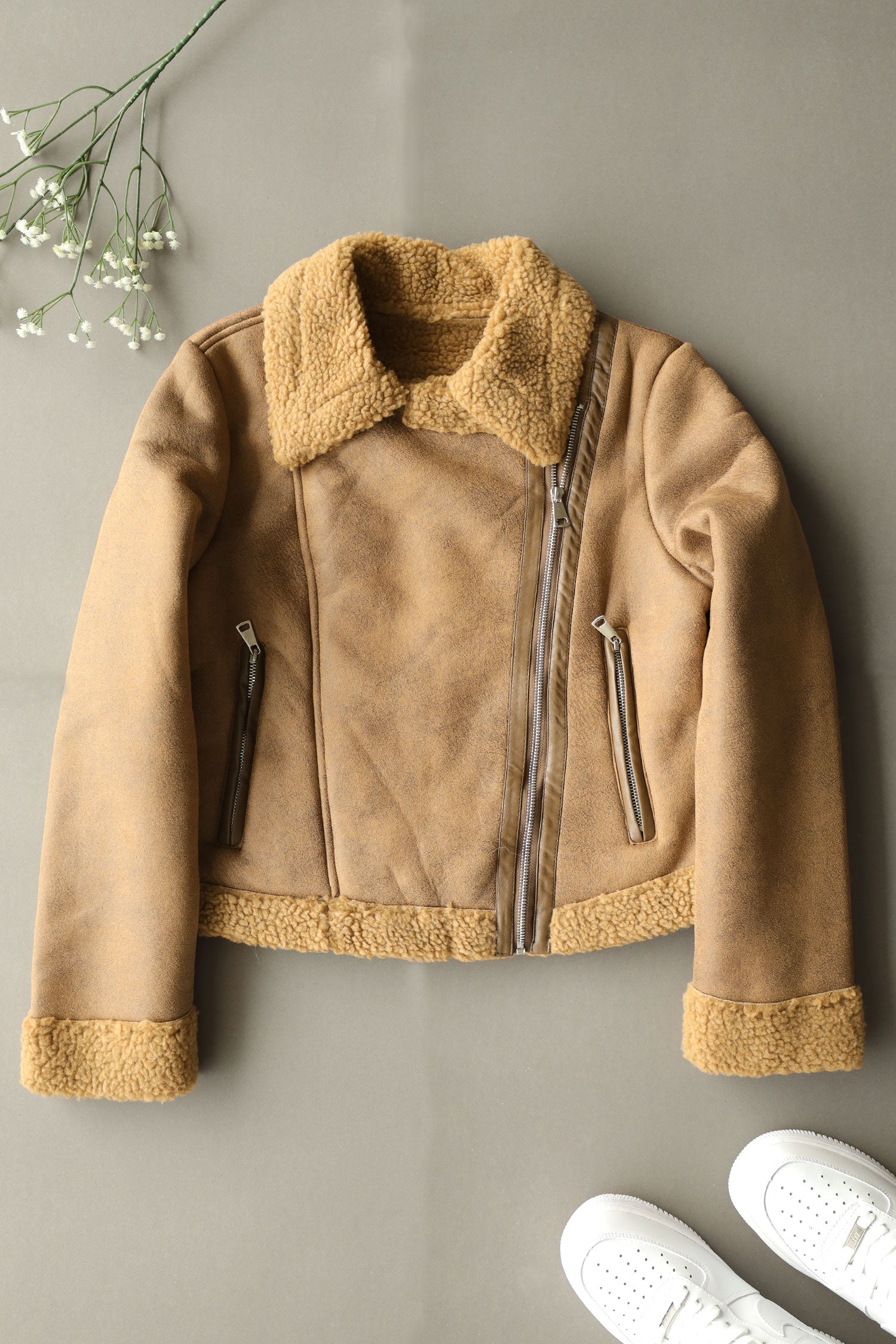 Glamorous Sherpa Inside Panel Women Imported Suede Jacket