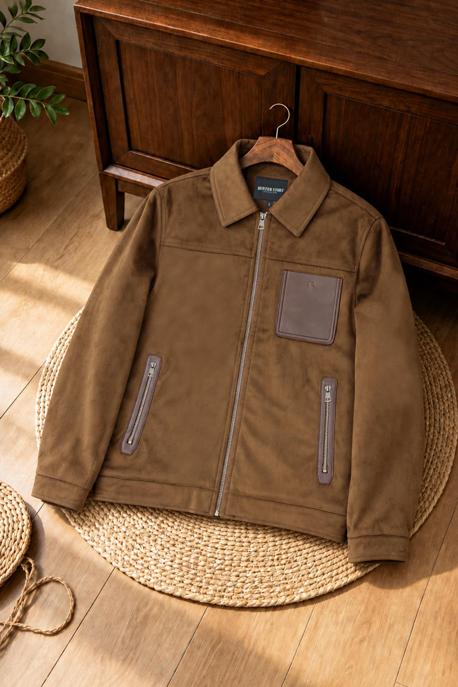 Turbo Classy Zip-Through Imported Men's Suede Jacket In Brown