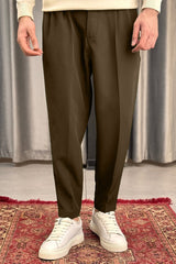 Turbo Pique Textured Double Plate SlimFit Trouser In Brown