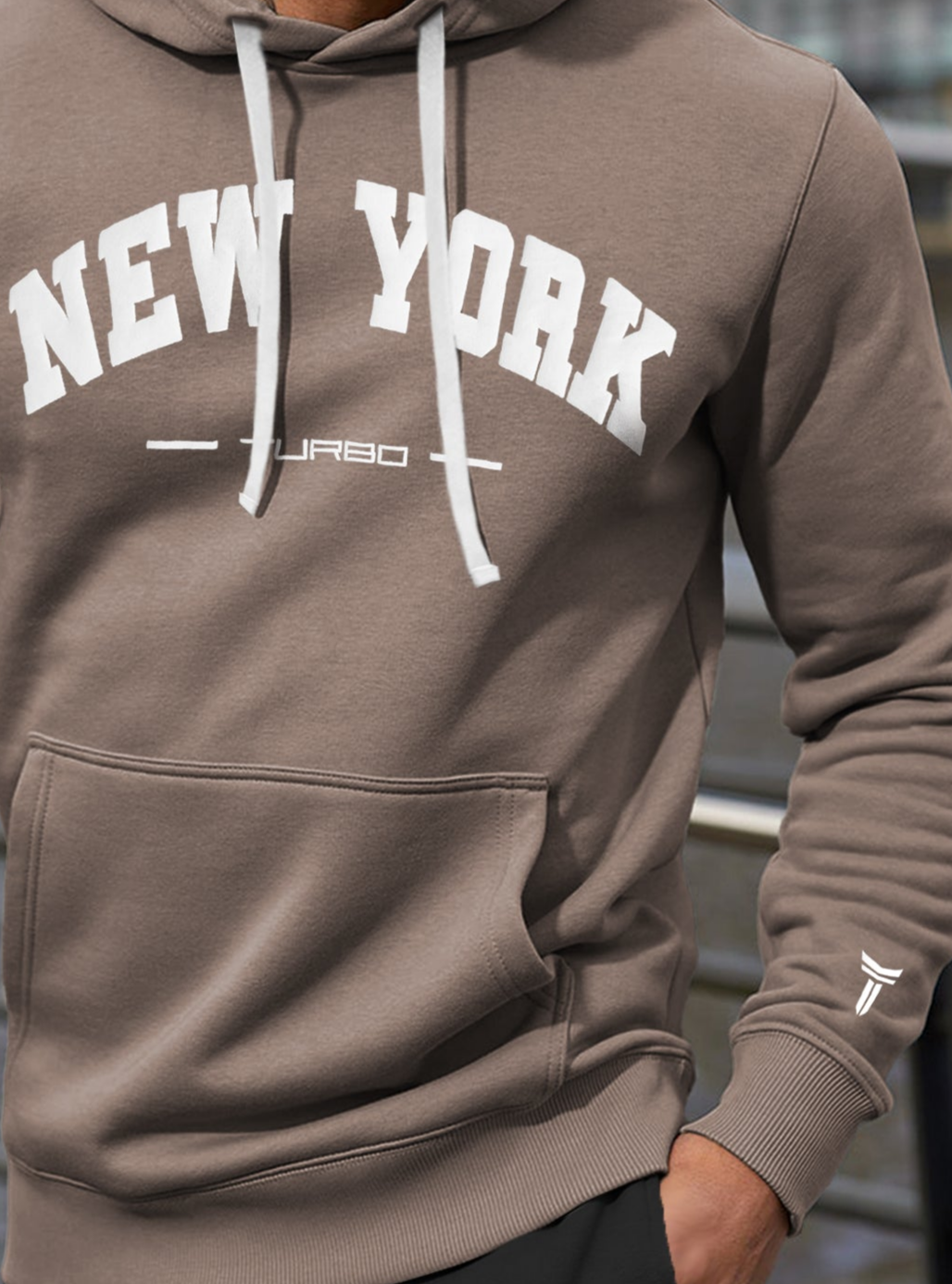 Turbo NY Aplic Print Fleece Hoodie In Brown