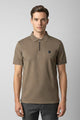 Turbo Tri-Angle Pattern Zip-Collar Men's Polo Shirt In Light Brown