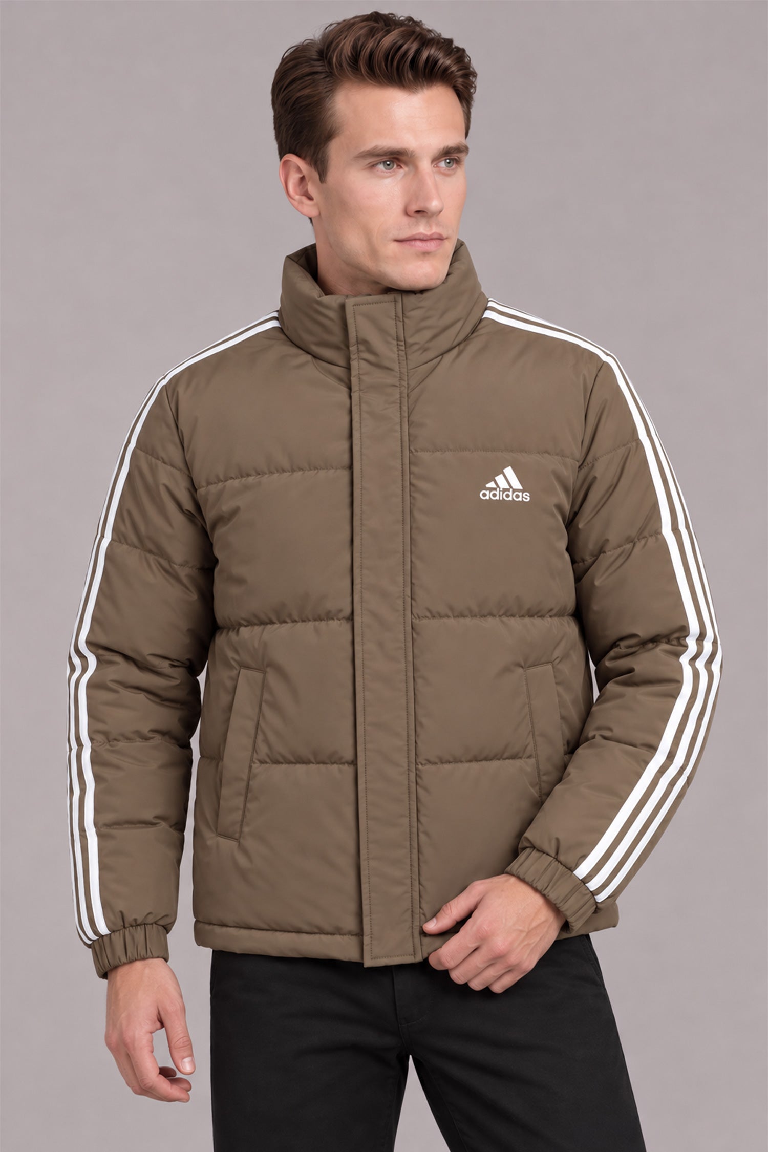 Adds Horizontal Baffled Imported Puffer Jacket In Brown