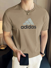 Adds Typography Badge Imported Round Neck T-Shirt In Brown