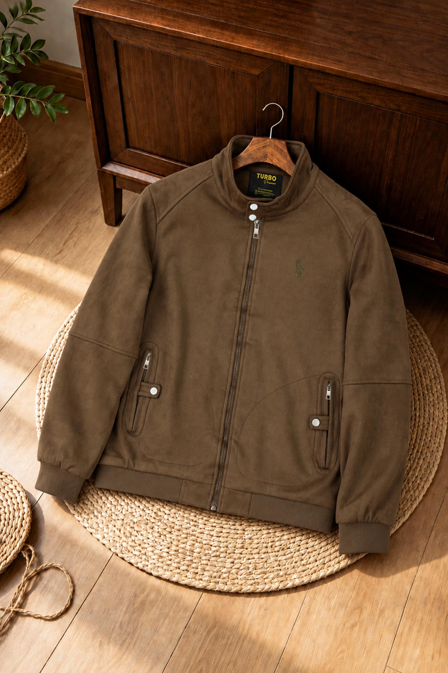 Turbo x Polo Classic Blouson Imported Men's Suede Jacket In Brown