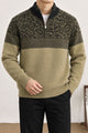 Organic Color-Block Quarter-Zip Imported Rabbit Wool Men's Sweater In Brown