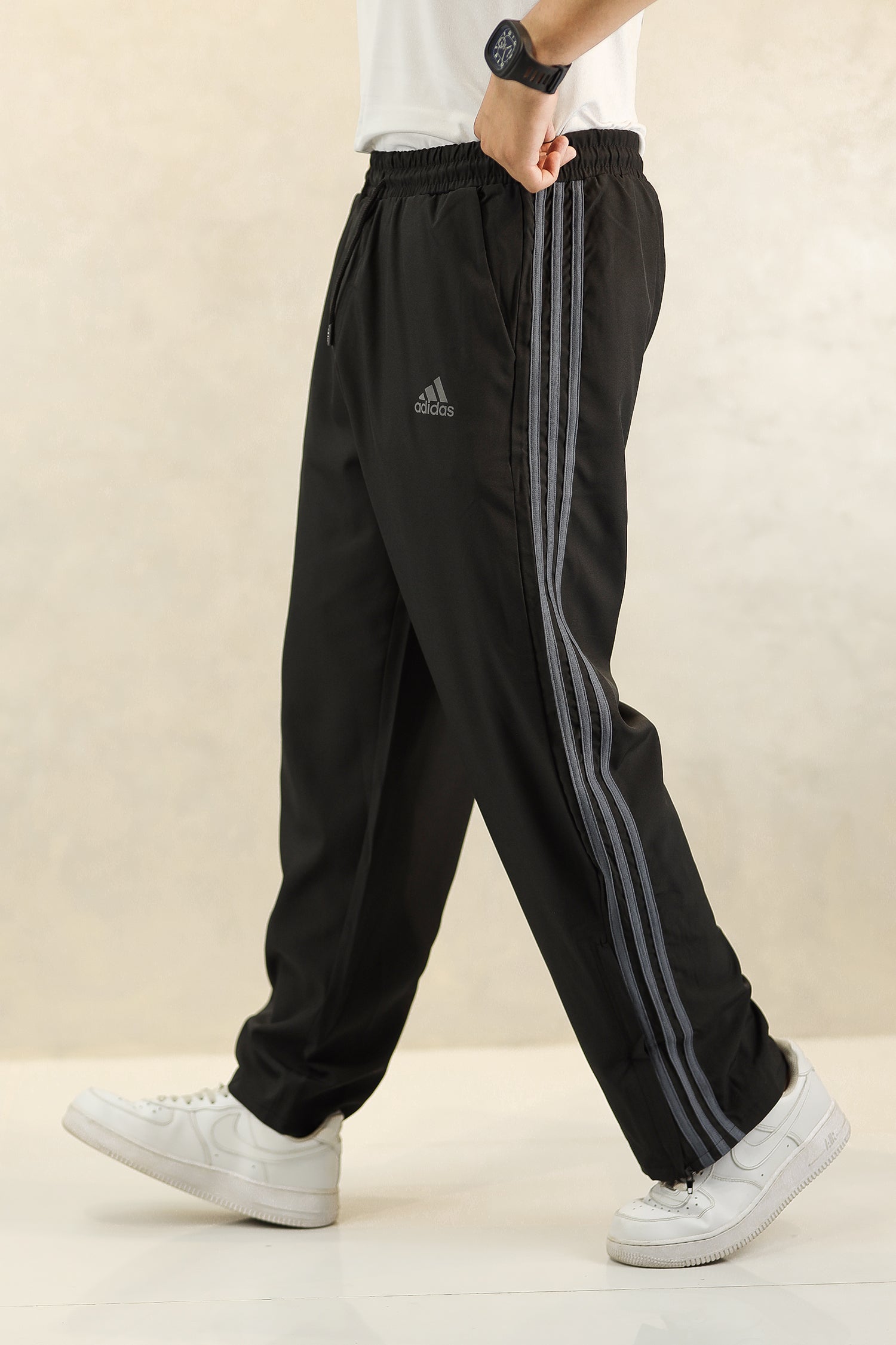 Adds Loose Bottom Zip Style Imported Sportswear Trouser in Black&Grey