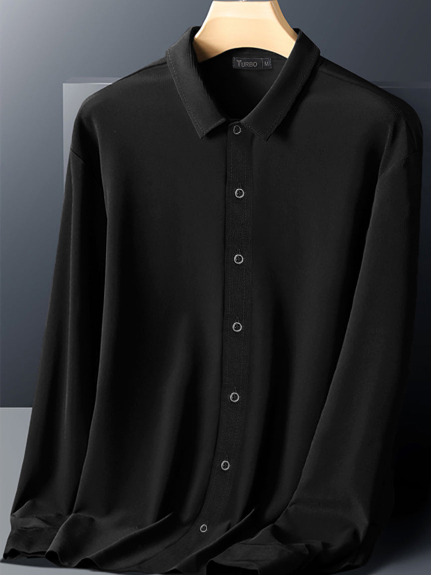 Self Textured Elastic Shirt In Black