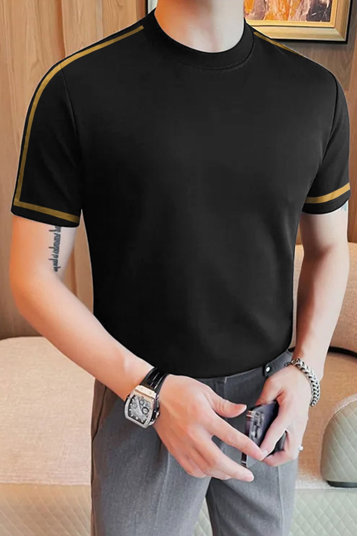 Plain Round Neck Jumper T-Shirt In Black