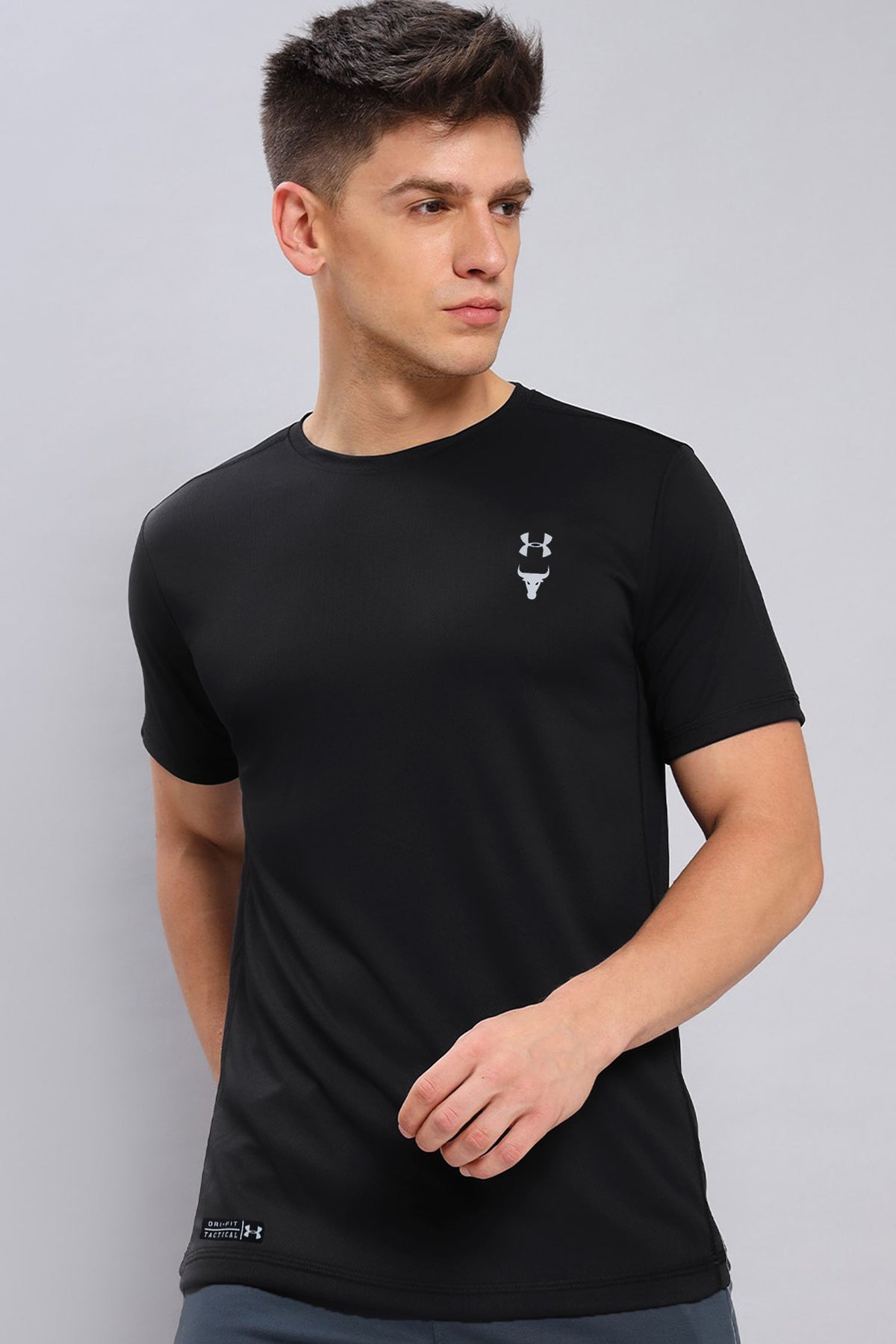 Dry Fit Crew Neck Tee With Undr Armor Reflector Logo In Black