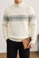 Men's Chunky Half Zipper Knit Imported Rabbit Wool Men's Sweater In Cream
