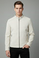 Regular Fit Suede Leather Jacket In Cream