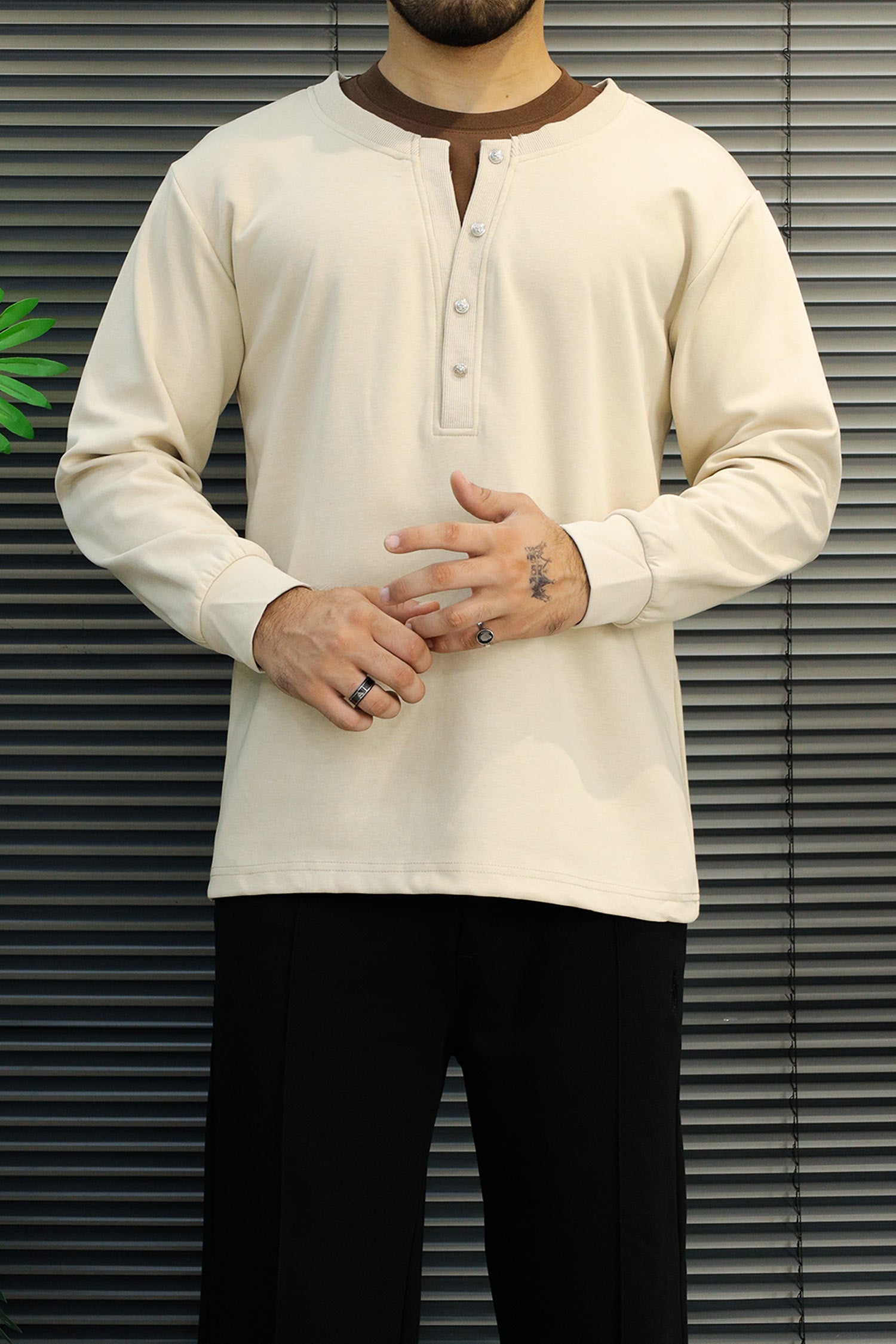 Turbo Henley Pullover Imported Round Neck Men's Sweatshirt