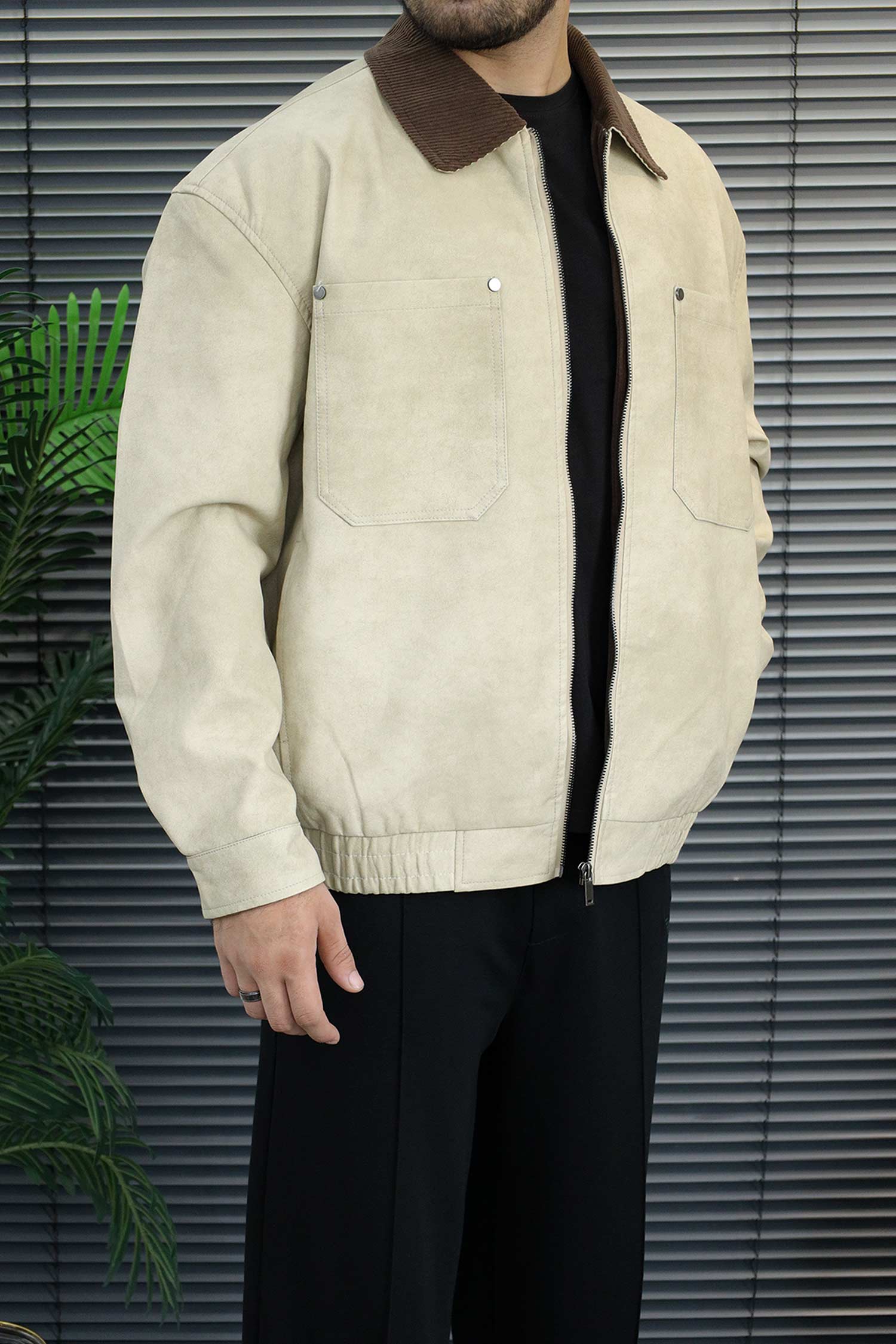 Turbo Maillard Style Vintage Imported Leather Jacket In Cream