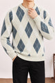 Vintage Argyle Pullover Imported Round Neck Rabbit Wool Men's Sweater In Cream