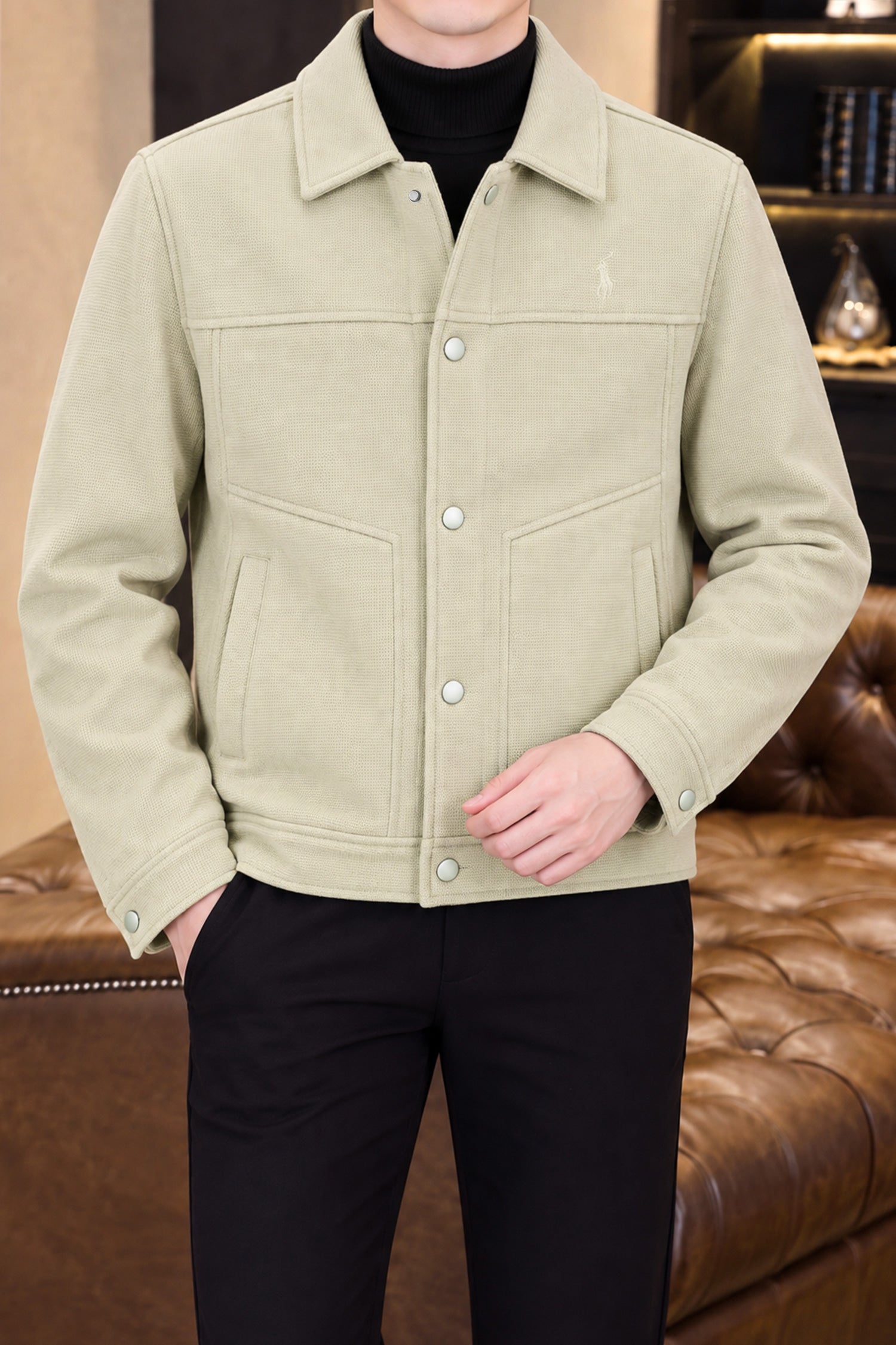 Turbo x Polo Heritage Casual Corduroy Imported Men's Suede Wool Jacket In Cream