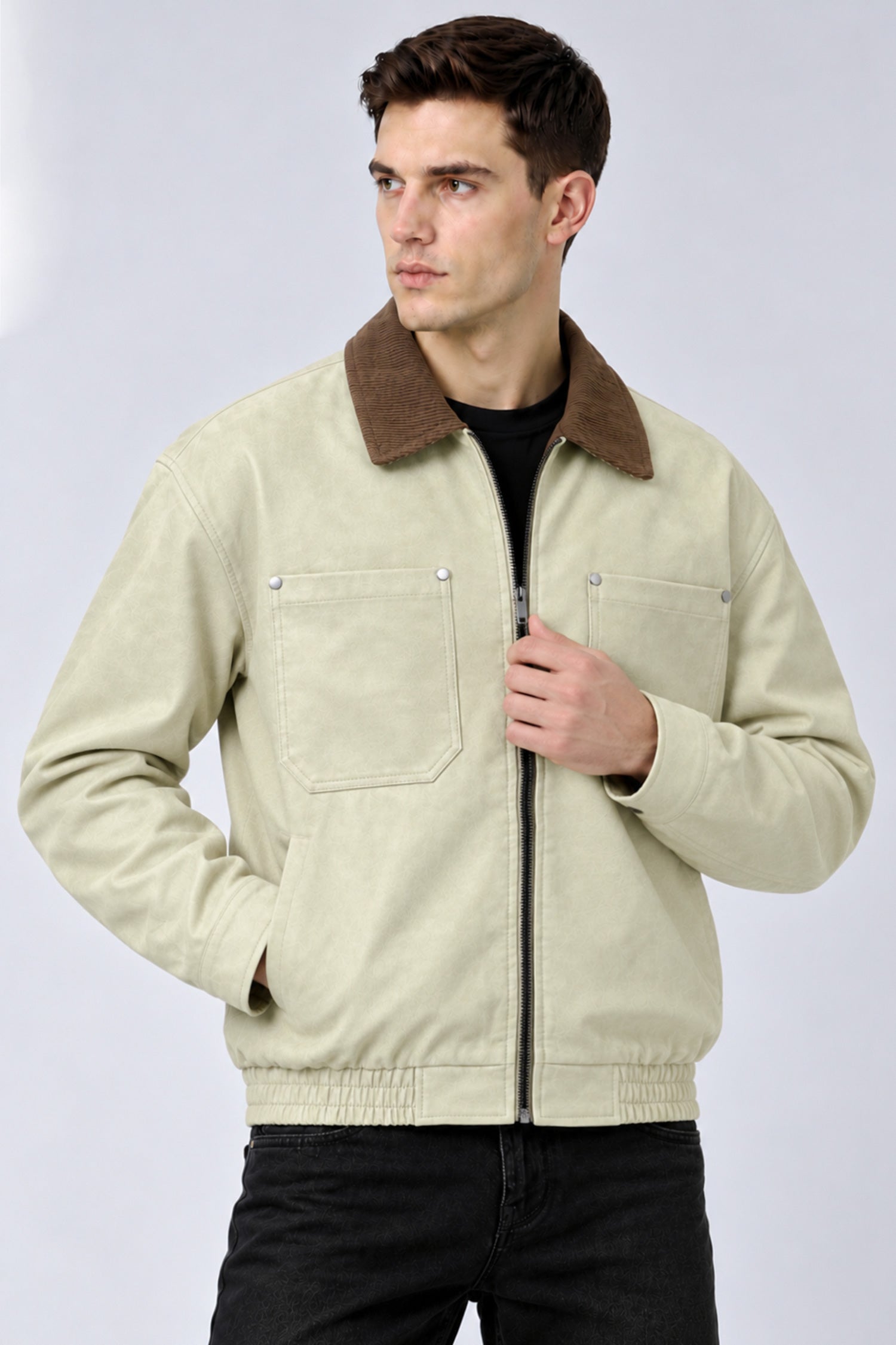 Turbo Maillard Style Vintage Imported Leather Jacket In Cream