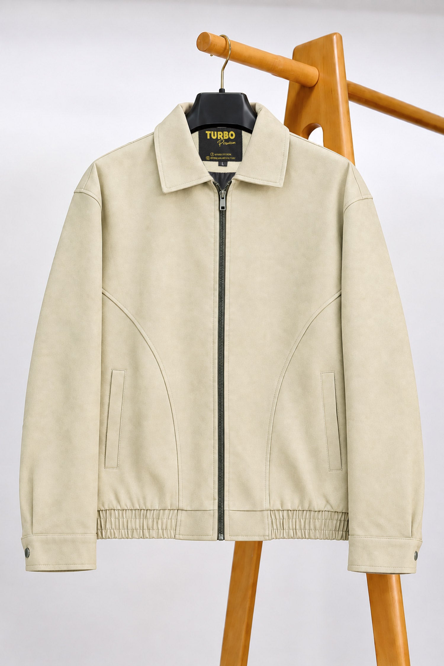 Turbo 90's Vintage Street-Wear Imported Leather Jacket In Cream
