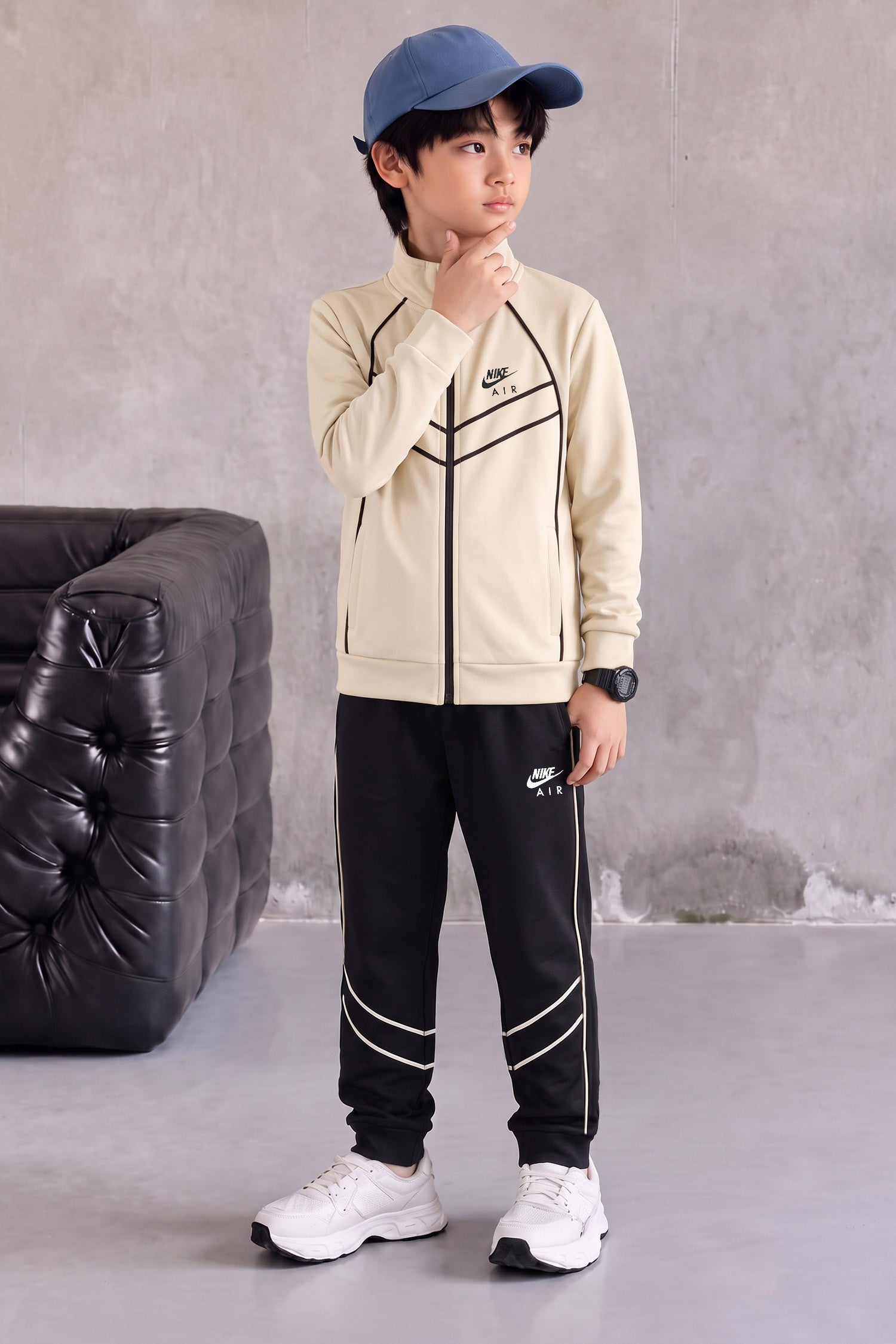 Nke Performance Runner Zipper Kid's Co-Ord Set In Cream
