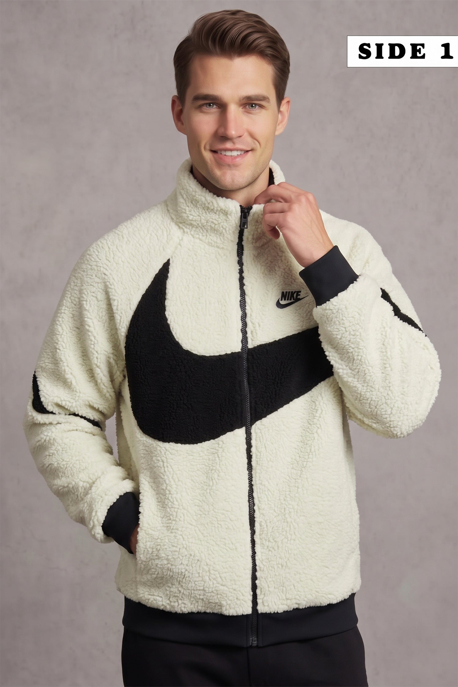 Nke Wind-Runner Swoosh Double Sided Imported Sherpa Puffer Jacket