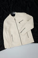 Men's Ban Button Style Suede Leather Jacket In Cream