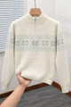 Fair Isle Pattern Half Knit Zipper Imported Rabbit Wool Men's Sweater