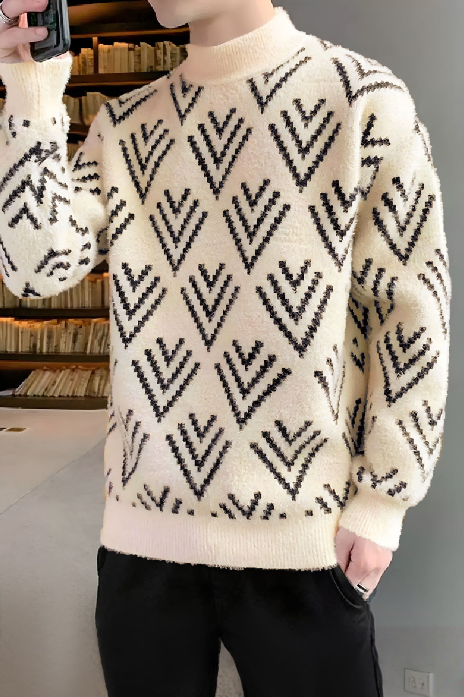 Turbo Plush Knitted Geomatric Pullover Imported Men's Sweater