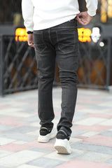 Elegant Feel Slim Fit Turbo Jeans In Charcoal Black