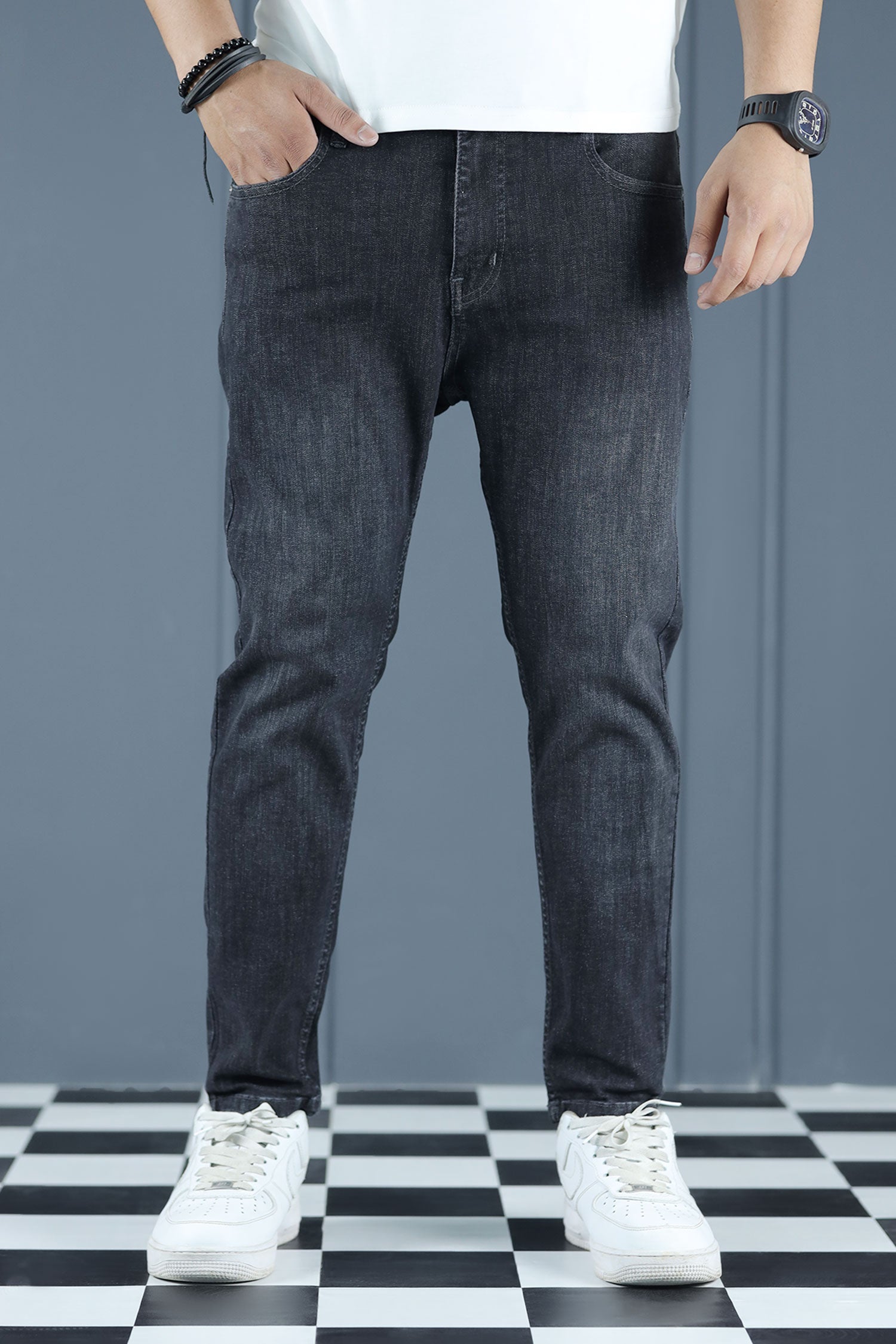 Flexline Fade Turbo Ankle Fit Jeans In Charcoal Black