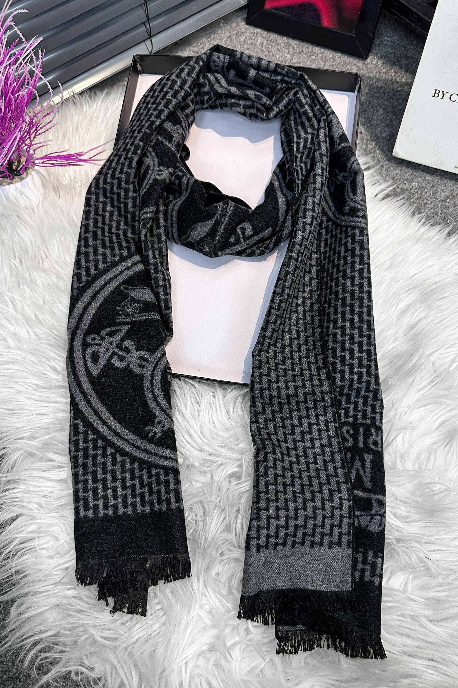 Hrms Chevron Herringbone Pattern Imported Men's Wool Muffler