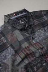 Turbo Checkered Crown Long Sleeve Cotton Casual Shirt In Charcoal Black